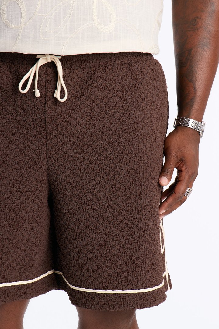 Relaxed Soho Weave Applique Textured Short - Brown/combo