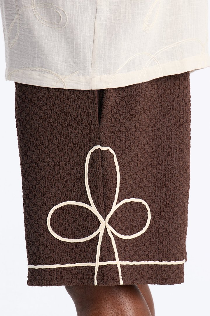 Relaxed Soho Weave Applique Textured Short - Brown/combo