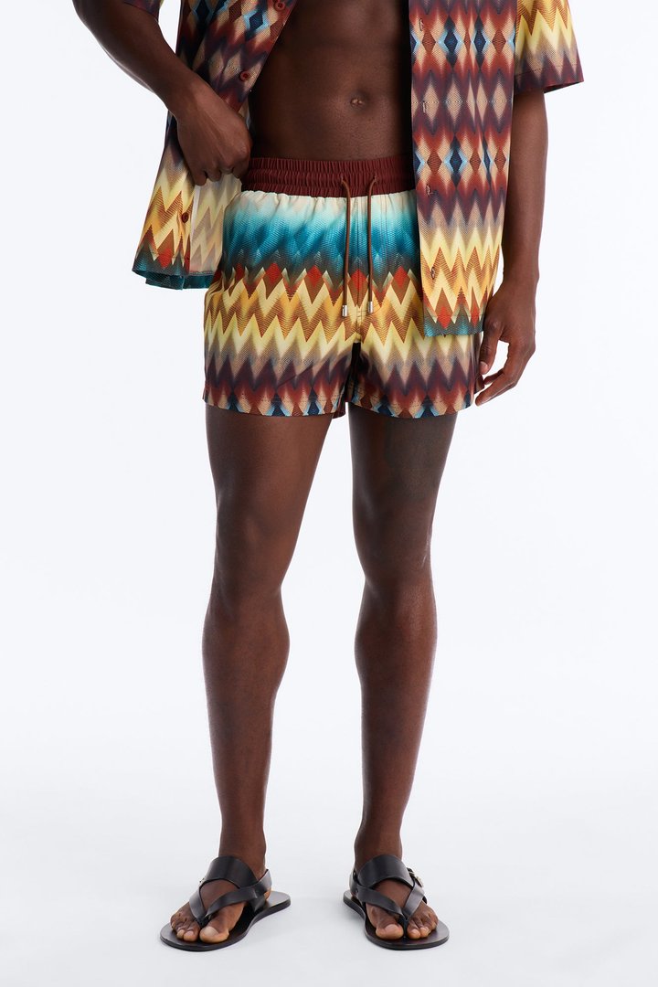 Geometric Blur Swim Trunk 4″ - Multi Color