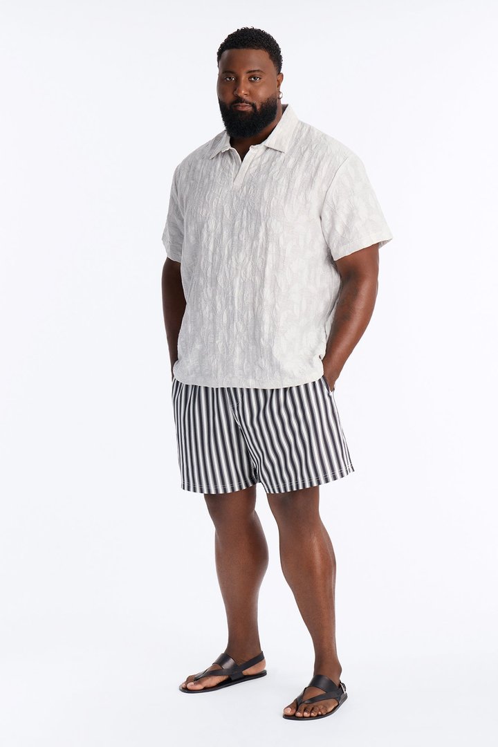 Striped Cabana Swim Trunk 7″ - Black/White