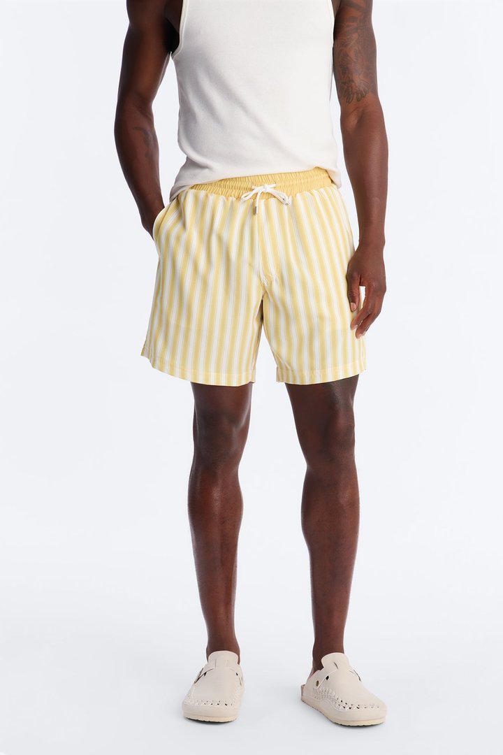 Striped Cabana Swim Trunk 7″ - Yellow/combo