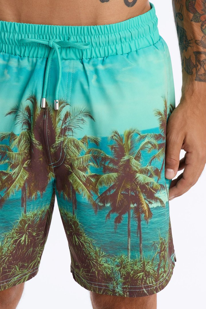 Palm Mirage Photoreal Swim Trunk 7″ - Blue/combo