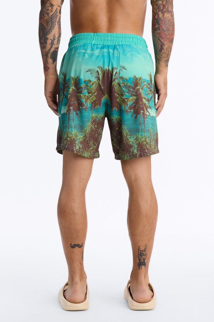 Palm Mirage Photoreal Swim Trunk 7″ - Blue/combo