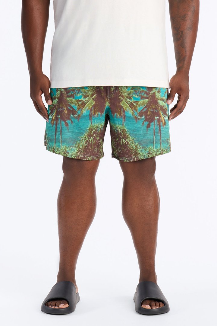 Palm Mirage Photoreal Swim Trunk 7″ - Blue/combo