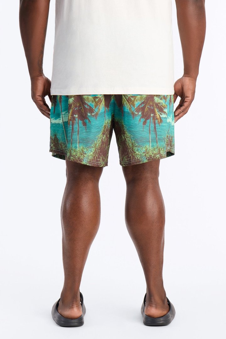 Palm Mirage Photoreal Swim Trunk 7″ - Blue/combo