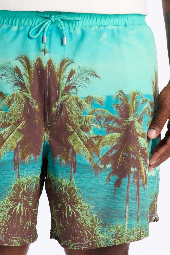 Palm Mirage Photoreal Swim Trunk 7″ - Blue/combo
