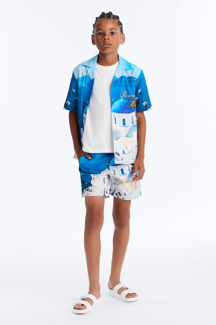 Mini Cerulean Horizons Photoreal Swim Trunk - Blue/combo