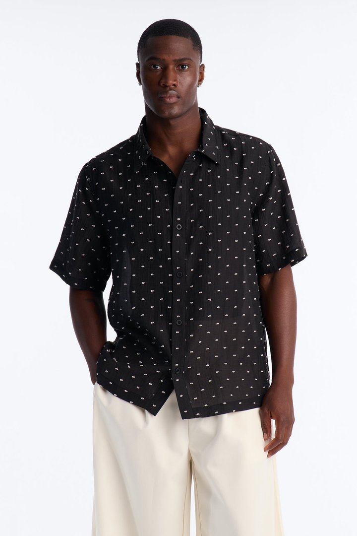 Dotted Swiss Button Up Shirt - Black/White