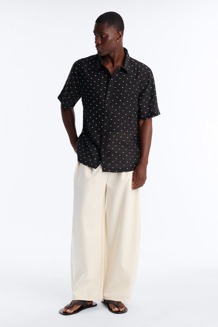 Dotted Swiss Button Up Shirt - Black/White