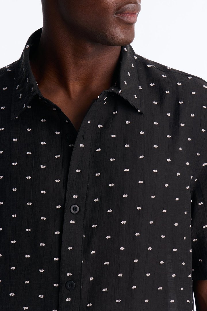 Dotted Swiss Button Up Shirt - Black/White