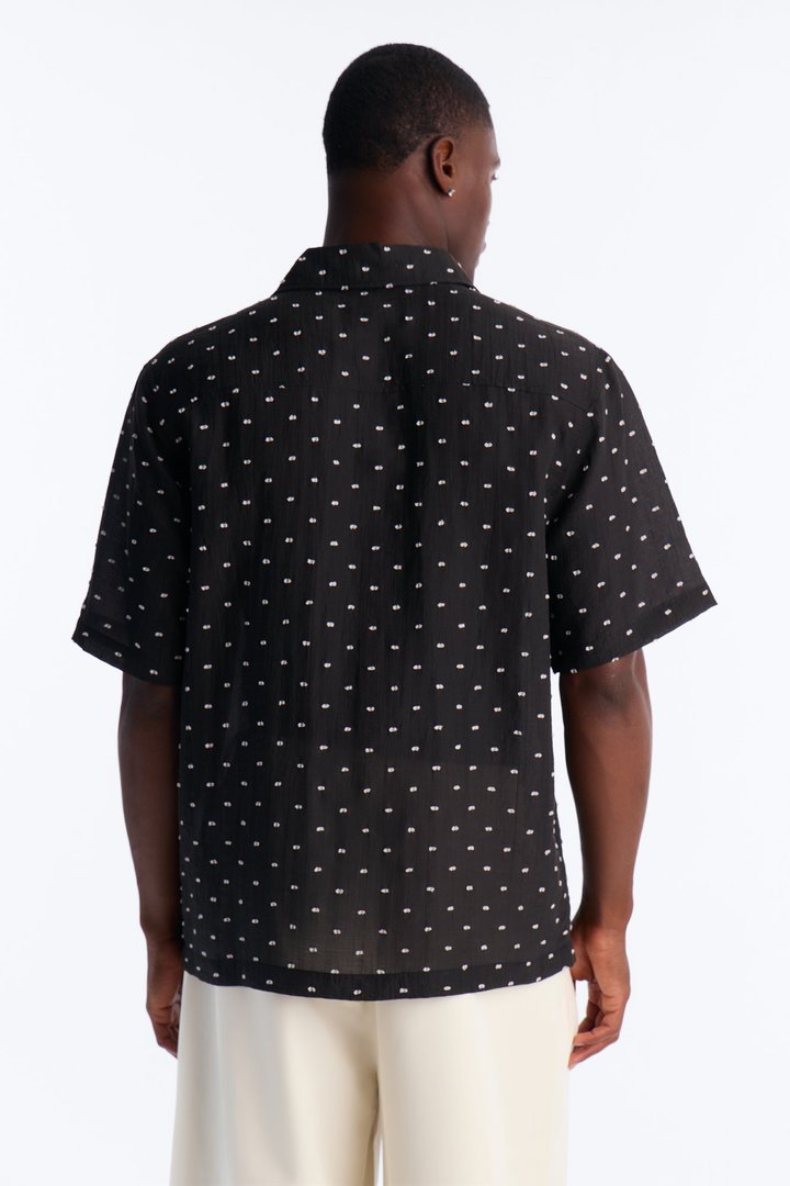 Dotted Swiss Button Up Shirt - Black/White