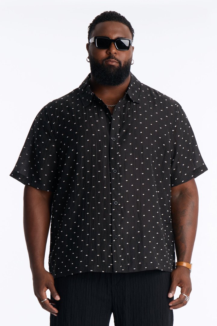 Dotted Swiss Button Up Shirt - Black/White