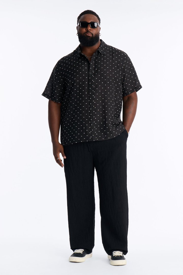 Dotted Swiss Button Up Shirt - Black/White