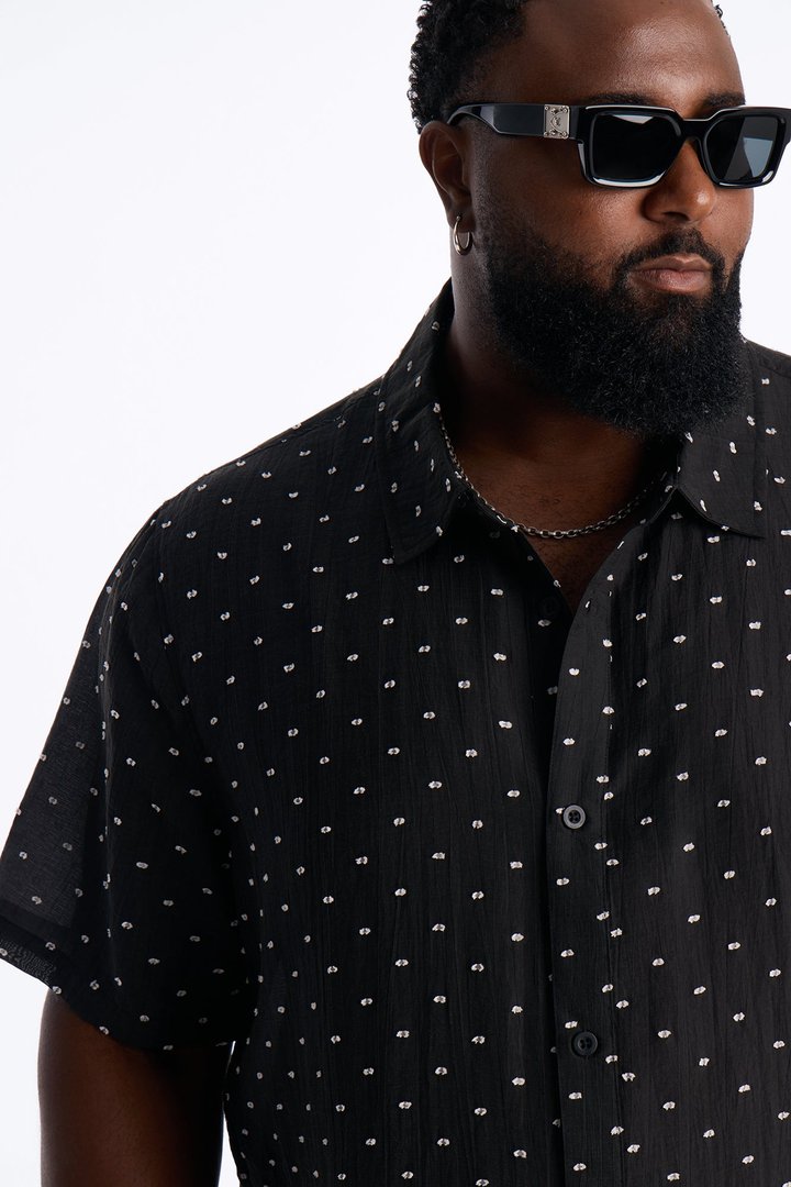 Dotted Swiss Button Up Shirt - Black/White