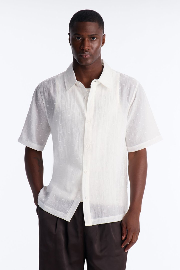Dotted Swiss Button Up Shirt - White