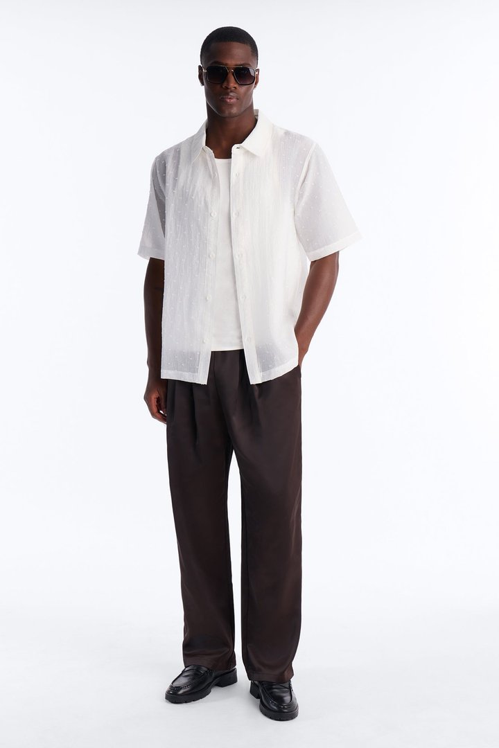 Dotted Swiss Button Up Shirt - White