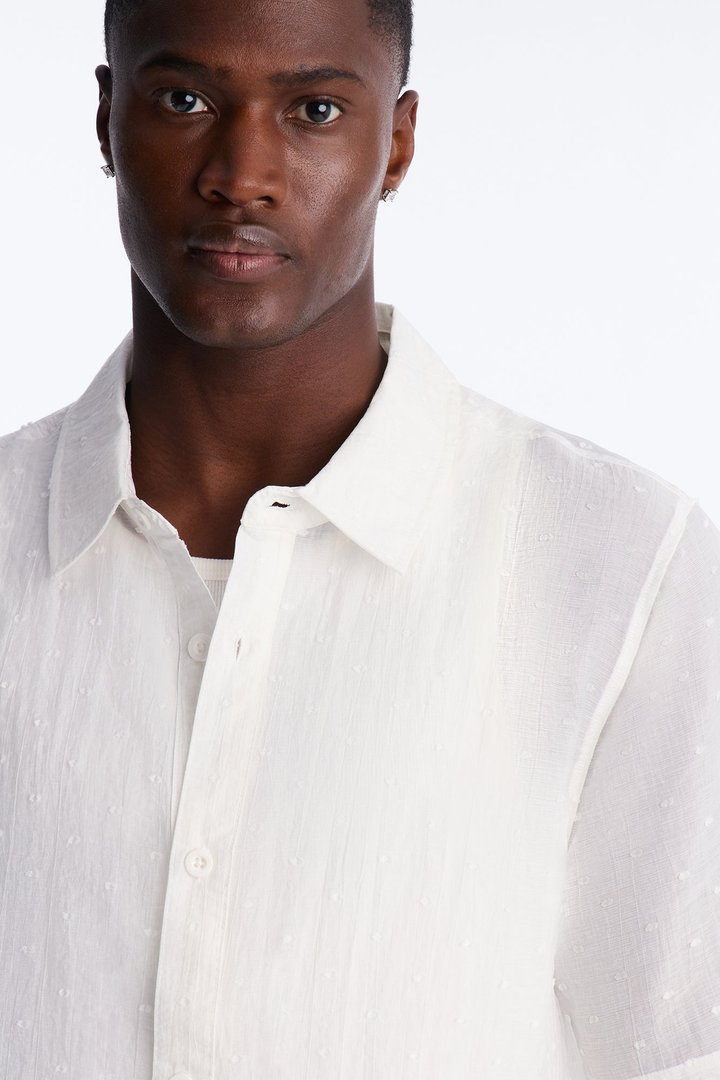 Dotted Swiss Button Up Shirt - White