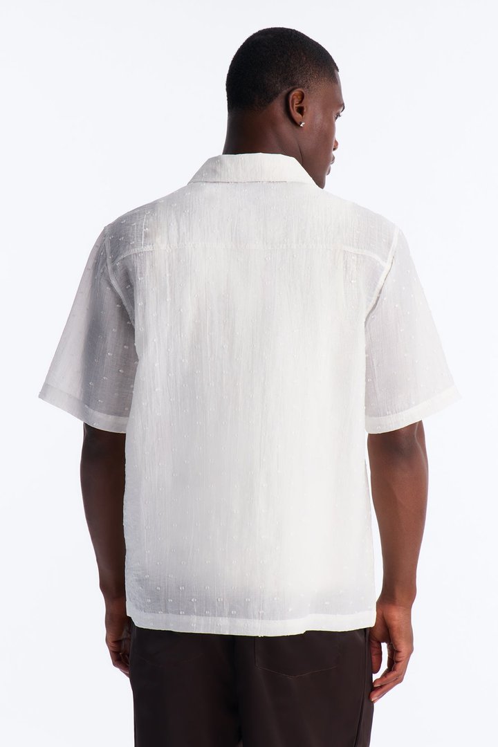Dotted Swiss Button Up Shirt - White