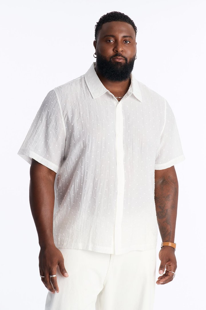 Dotted Swiss Button Up Shirt - White