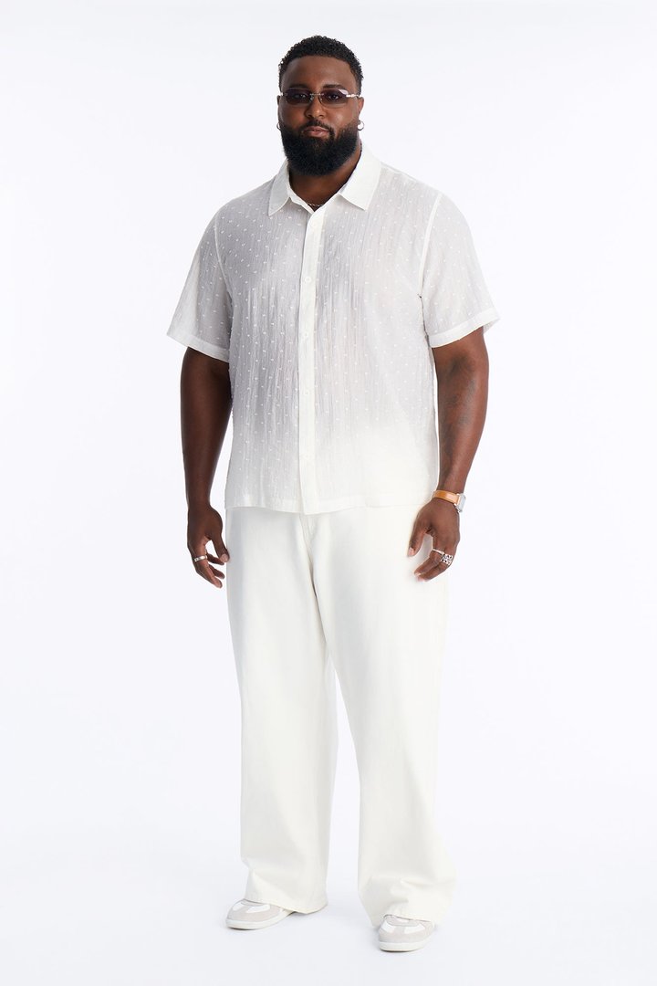 Dotted Swiss Button Up Shirt - White