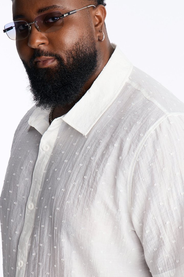 Dotted Swiss Button Up Shirt - White