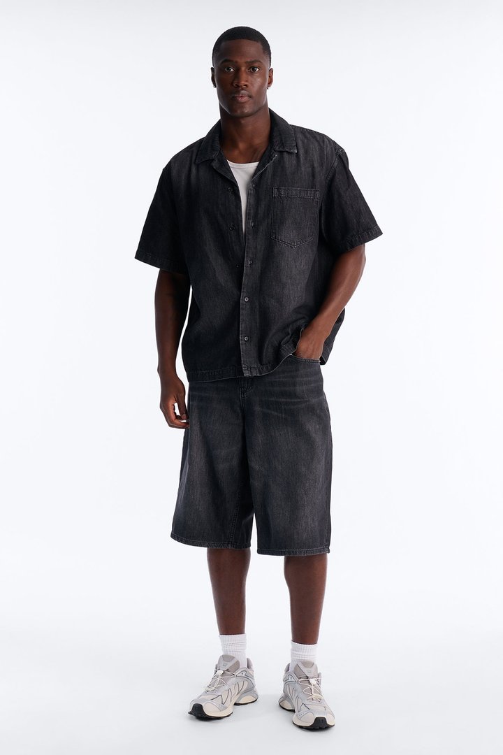 Everyday Hemp Relaxed Cuban Collar Denim Shirt - Black Wash