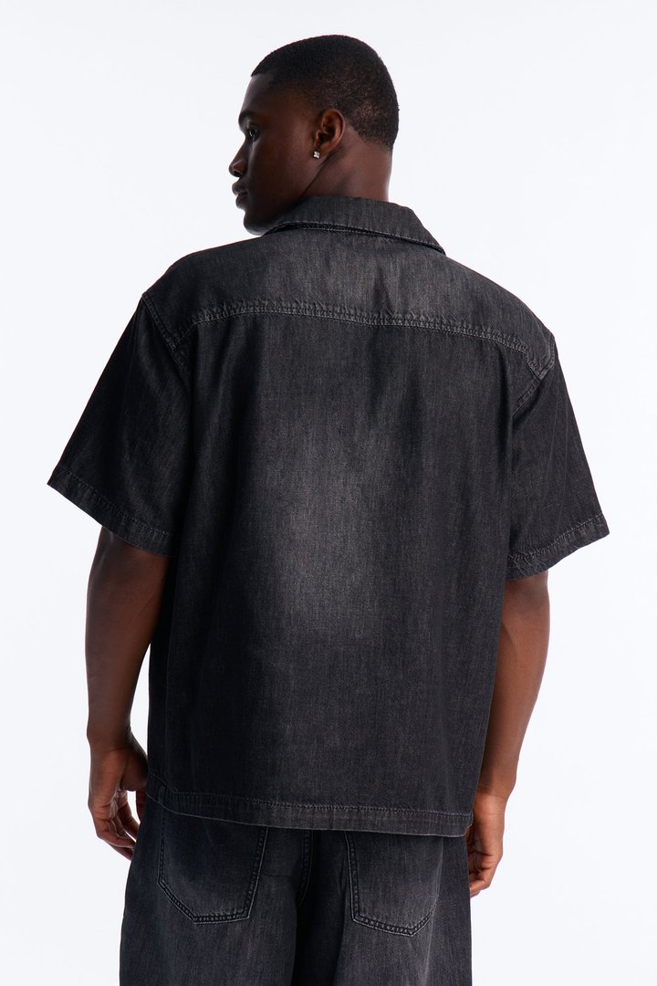 Everyday Hemp Relaxed Cuban Collar Denim Shirt - Black Wash