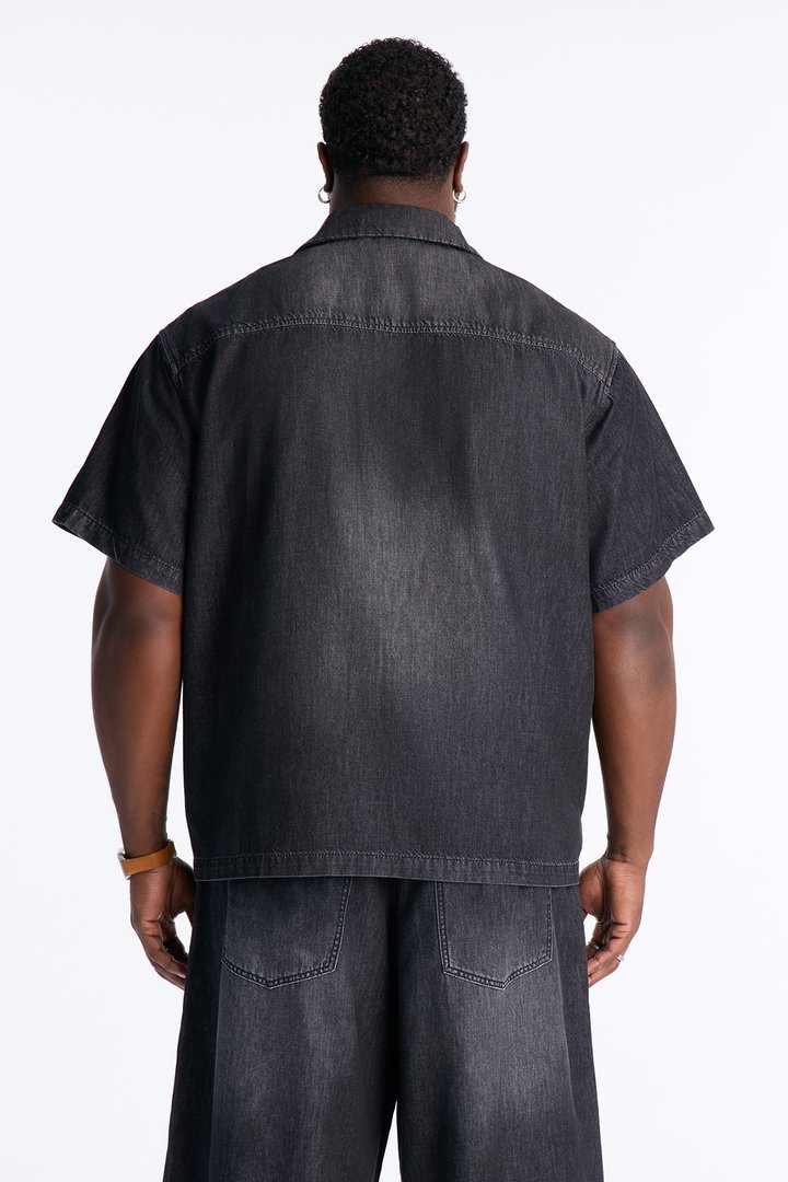 Everyday Hemp Relaxed Cuban Collar Denim Shirt - Black Wash