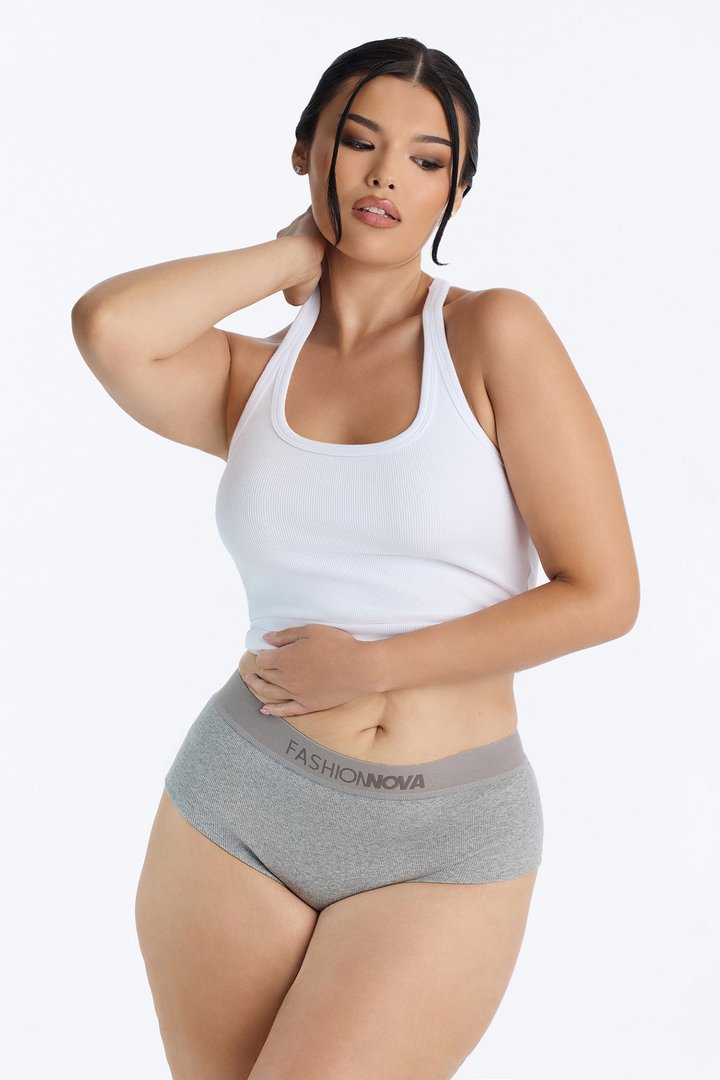 FN Mood Cotton Ribbed Full Coverage Hipster - Heather Grey