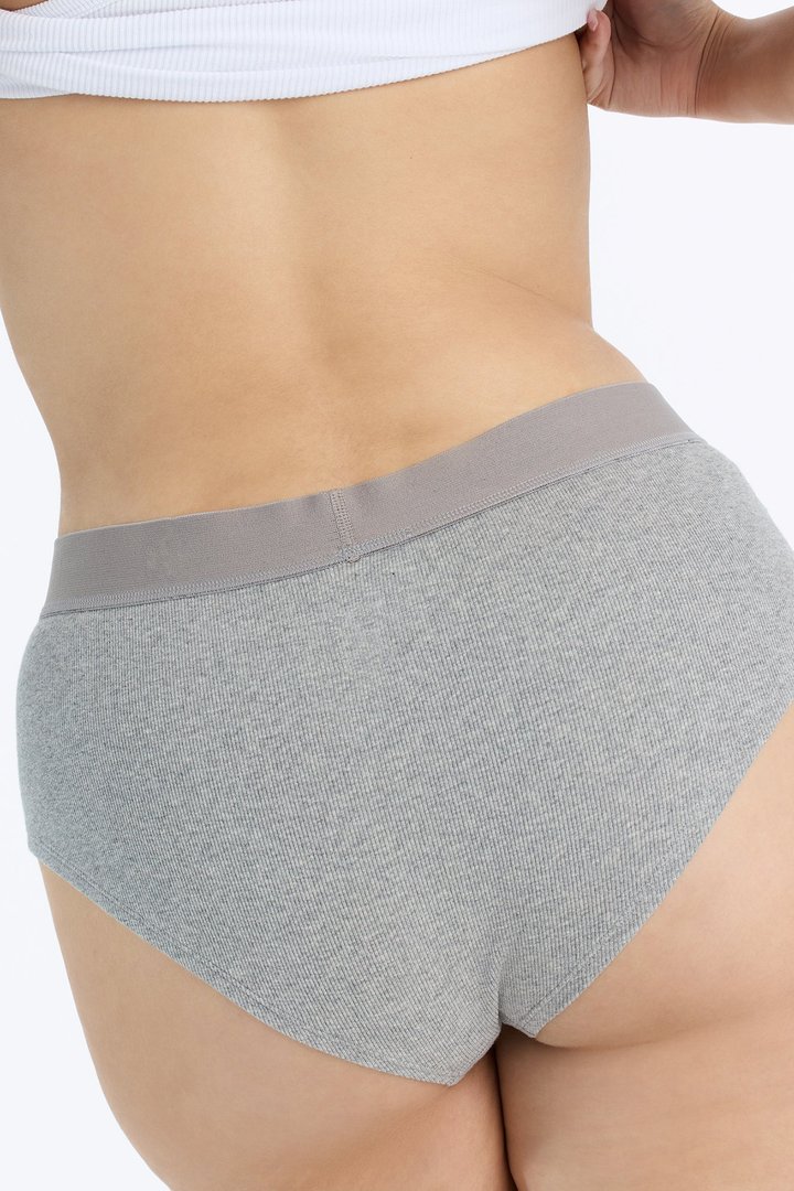 FN Mood Cotton Ribbed Full Coverage Hipster - Heather Grey