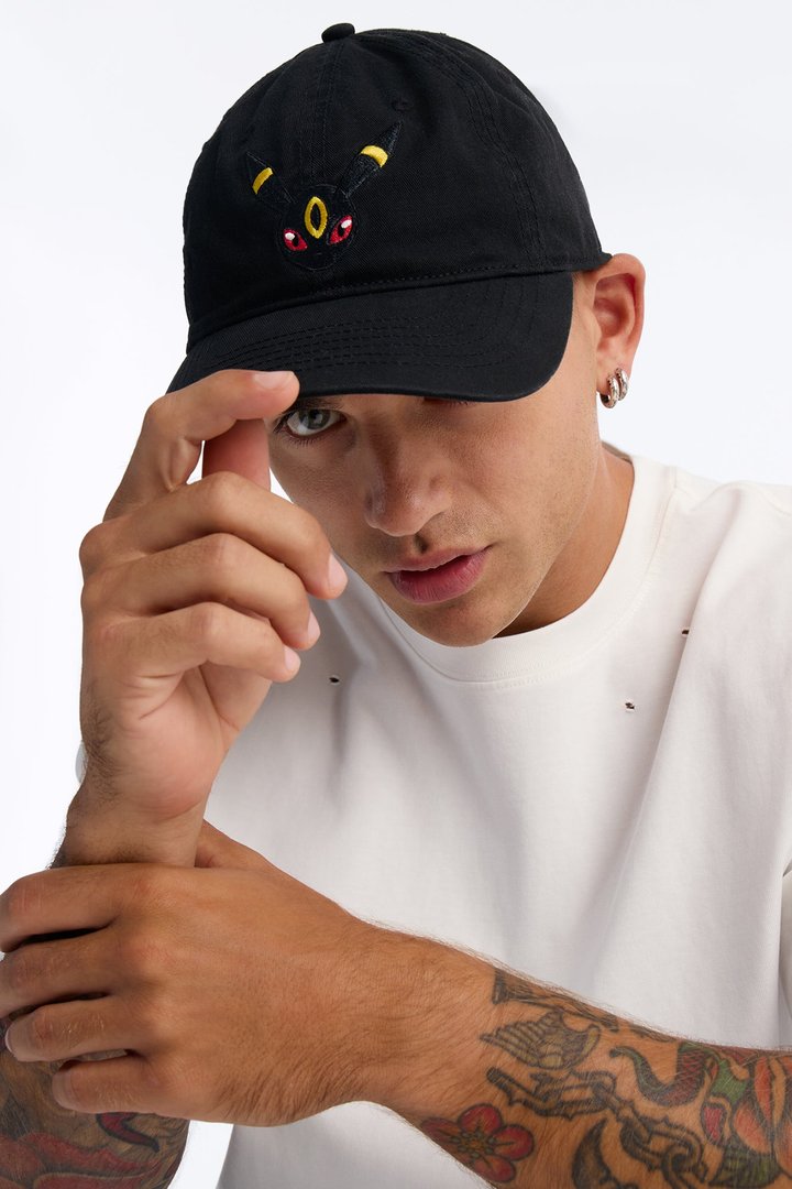 Pokemon Umbreon Embroidered Washed Baseball Hat - Black