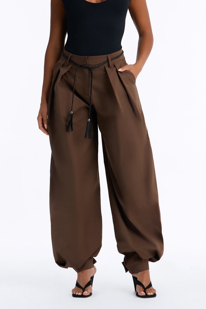 Hailey High Rise Tassel Jogger Trouser - Mocha