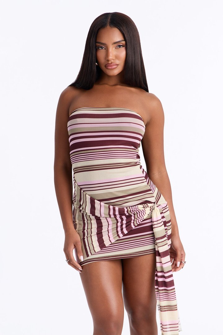 Mira Strapless Mesh Mini Dress - Burgundy/combo