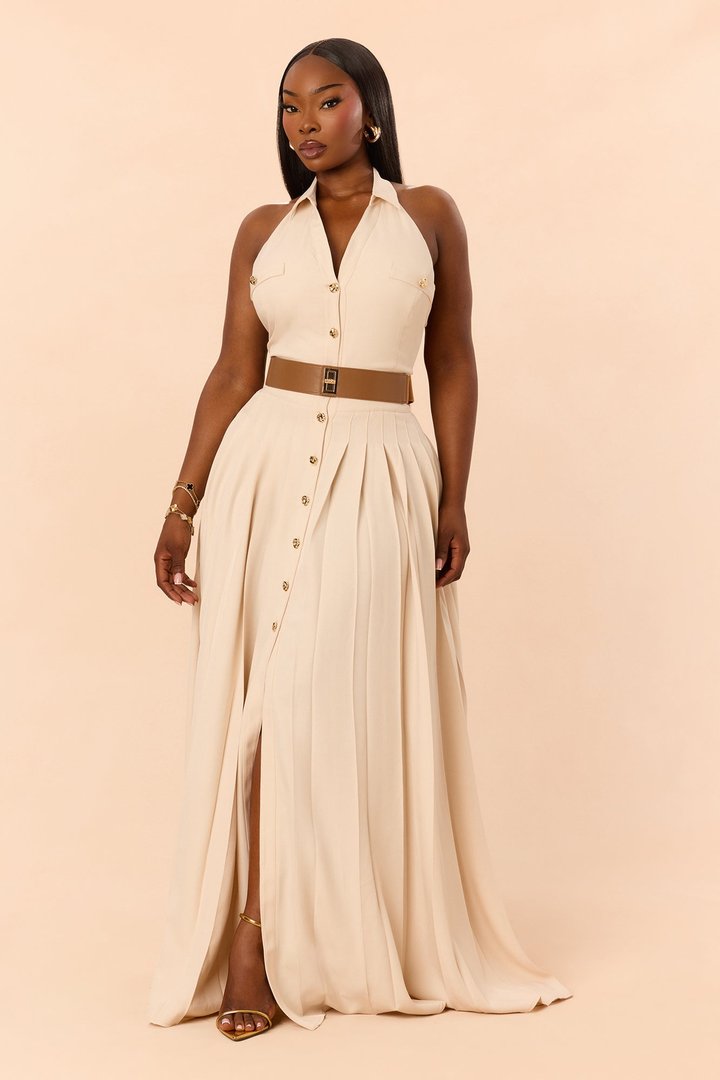 Maya Pleated Maxi Dress - Beige