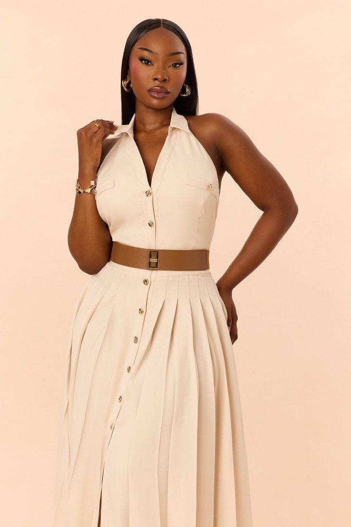 Maya Pleated Maxi Dress - Beige