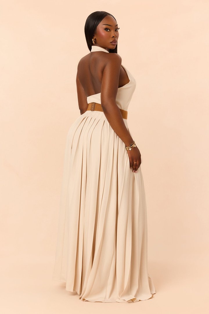 Maya Pleated Maxi Dress - Beige
