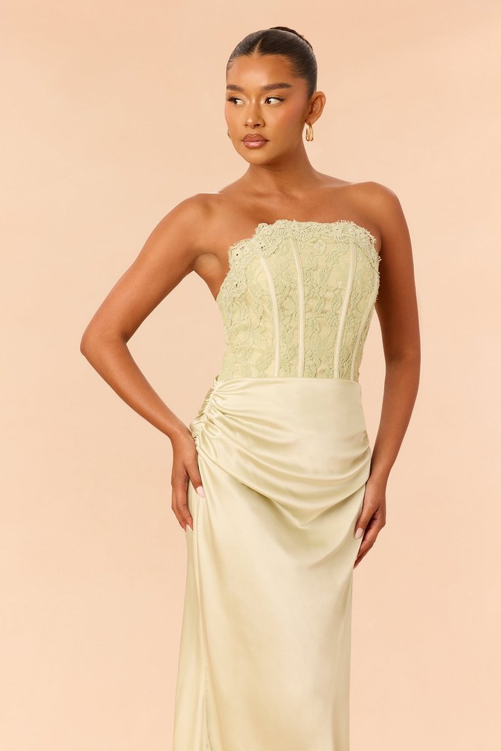Brianna Lace Corset Maxi Dress - Sage