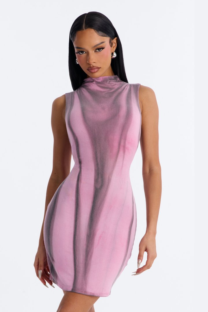 Tessa Sleeveless Abstract Mini Dress - Pink/combo