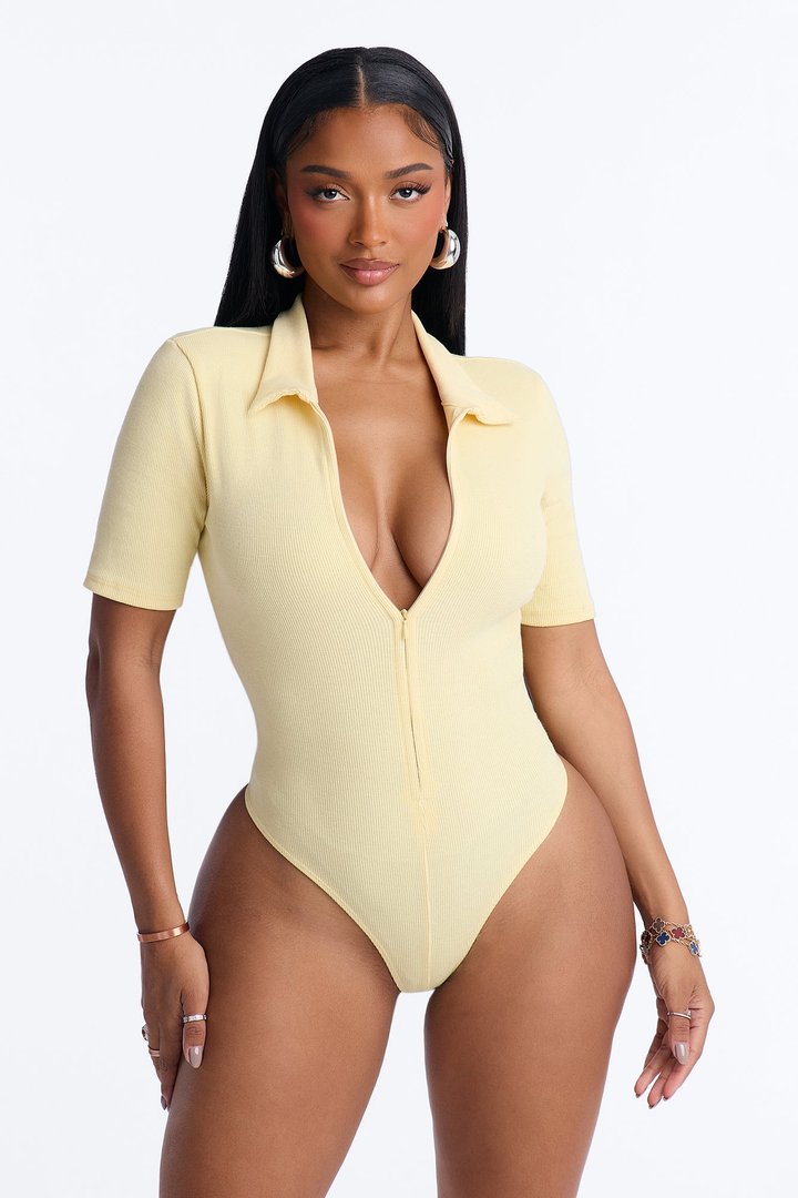 Hustle And Grind Short Sleeve Bodysuit - Butter Yellow