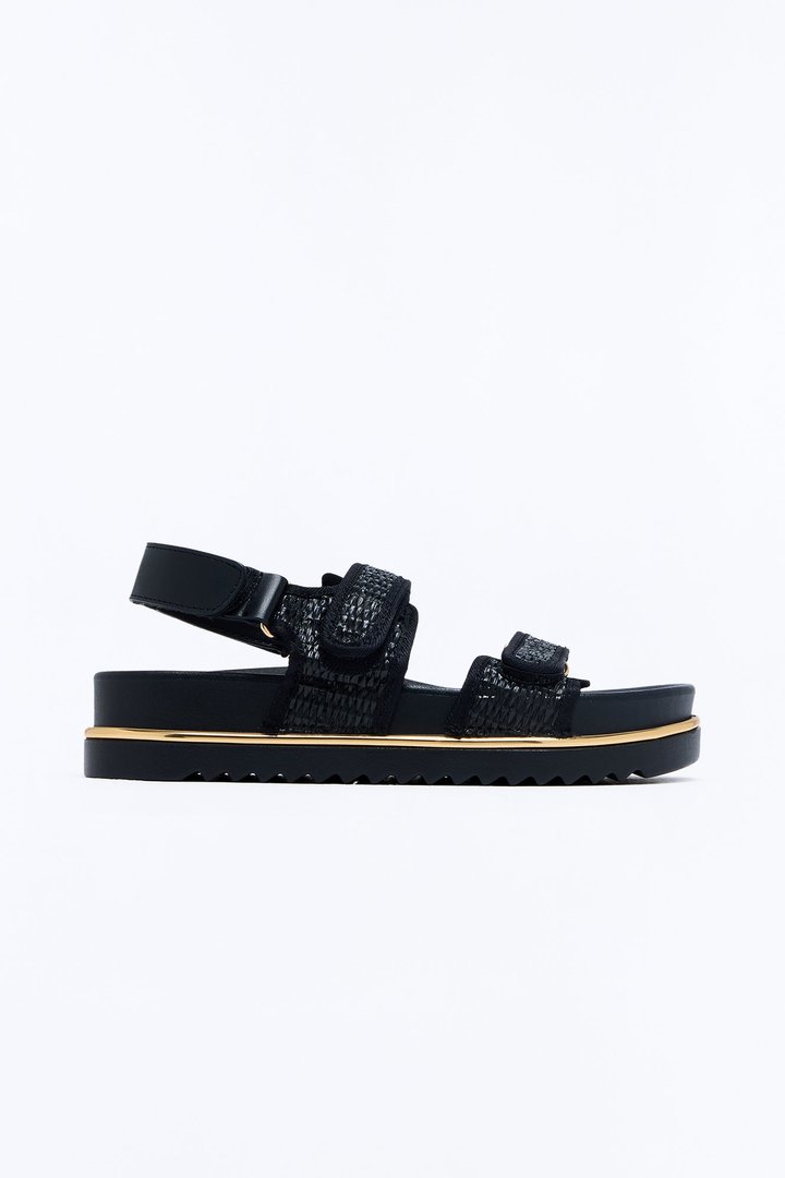 No Pressure Raffia Sandals - Black