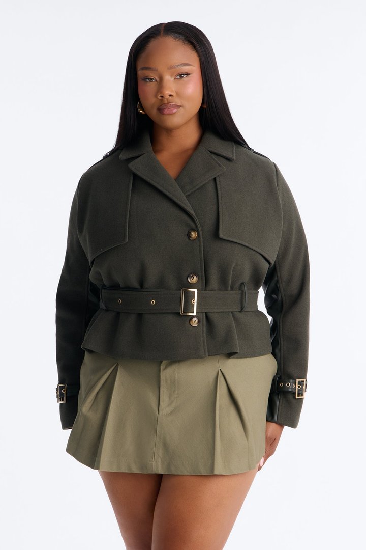 Not Too Casual Cropped Trench - Military Green