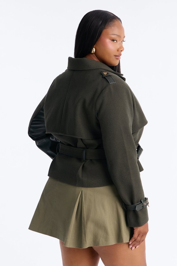 Not Too Casual Cropped Trench - Military Green