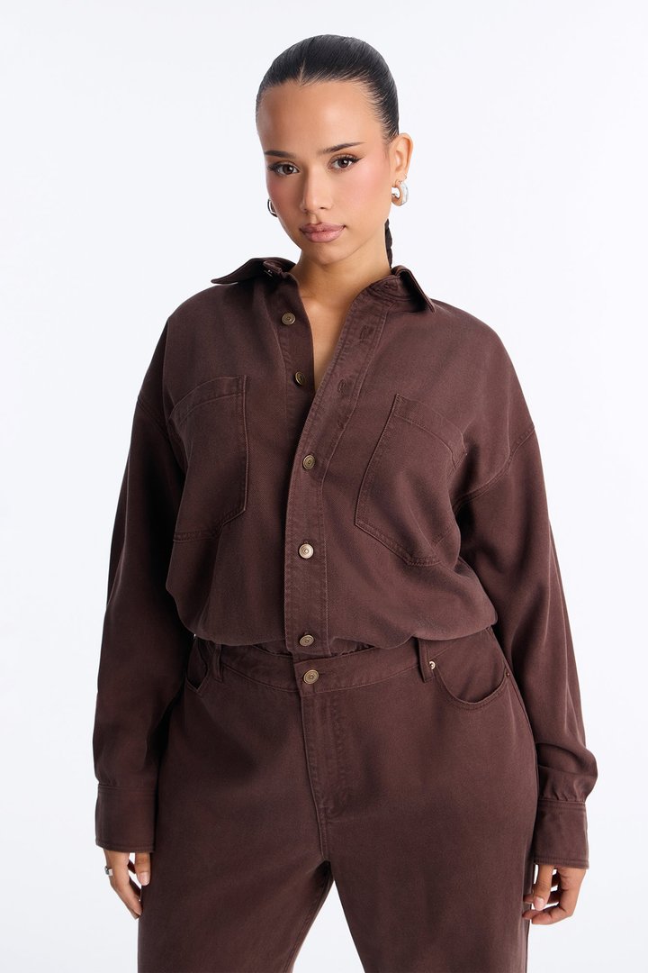 Farmer's Market Cutie Denim Jumpsuit - Chocolate