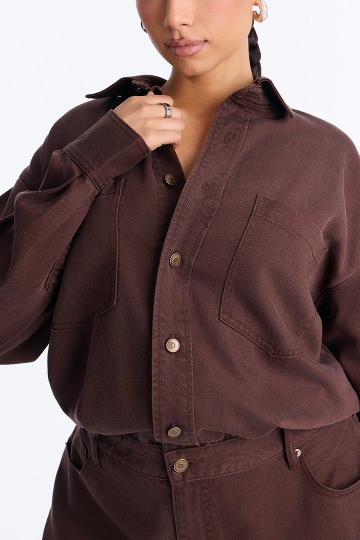 Farmer's Market Cutie Denim Jumpsuit - Chocolate