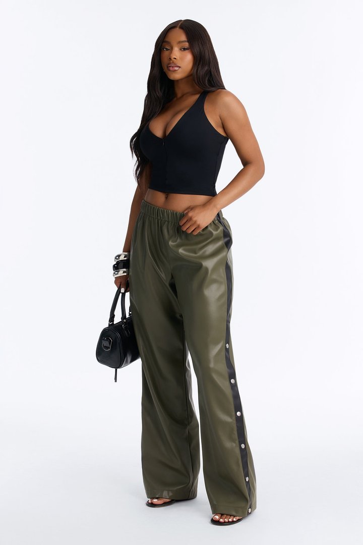 Street Feels Faux Leather Track Pant - Olive/combo