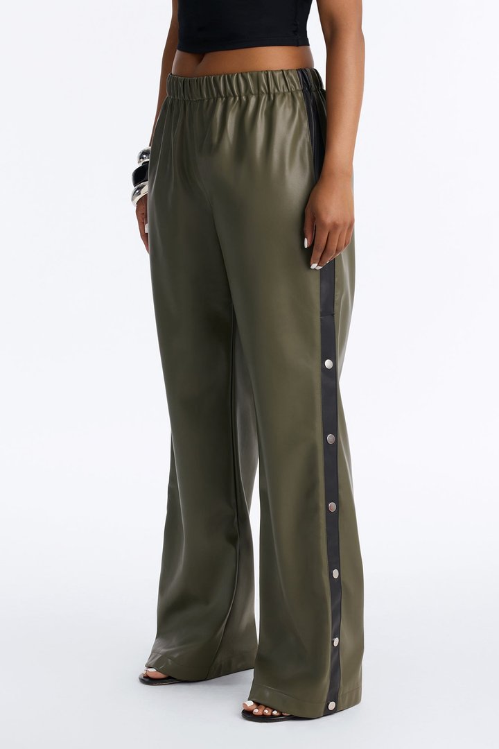 Street Feels Faux Leather Track Pant - Olive/combo