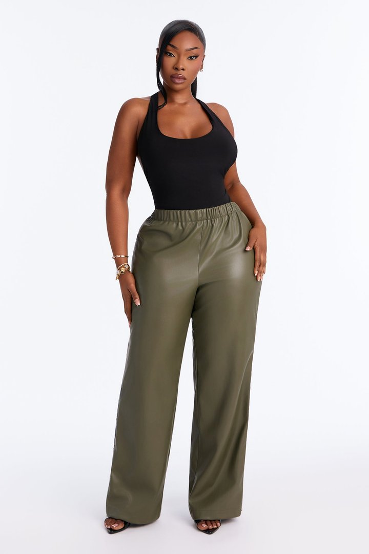 Street Feels Faux Leather Track Pant - Olive/combo
