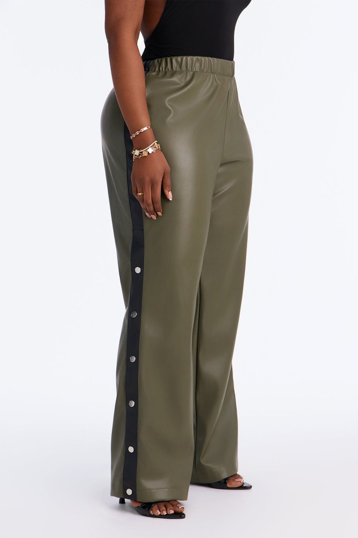 Street Feels Faux Leather Track Pant - Olive/combo