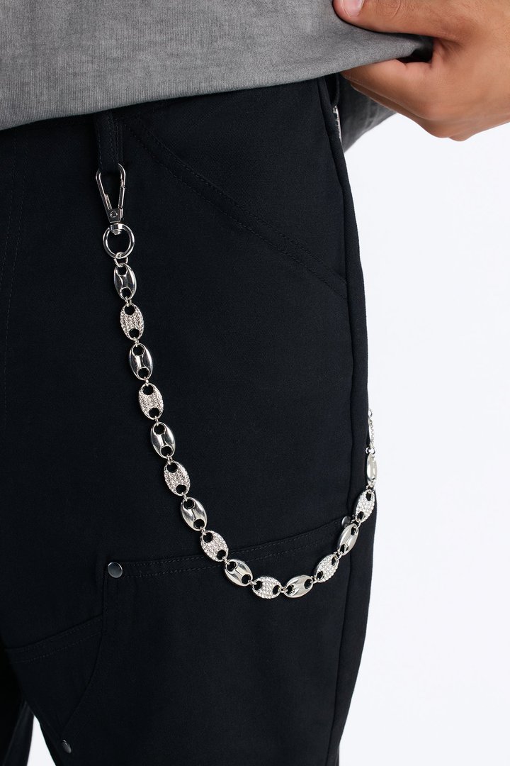 Alternating Iced Pant Chain - Silver