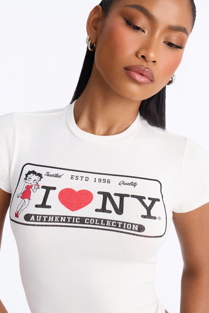 Betty Boop I Heart NY License Plate Baby Tee - White